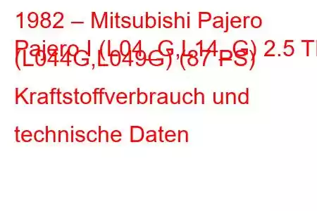 1982 – Mitsubishi Pajero
Pajero I (L04_G,L14_G) 2.5 TD (L044G,L049G) (87 PS) Kraftstoffverbrauch und technische Daten