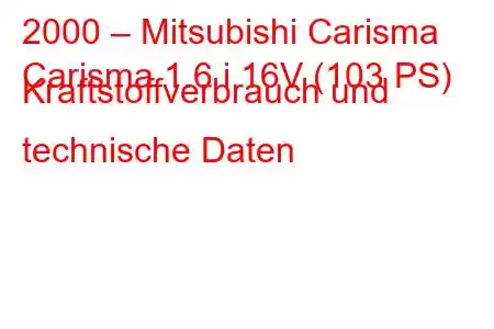 2000 – Mitsubishi Carisma
Carisma 1.6 i 16V (103 PS) Kraftstoffverbrauch und technische Daten