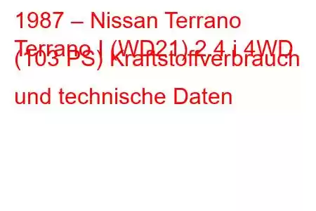 1987 – Nissan Terrano
Terrano I (WD21) 2.4 i 4WD (103 PS) Kraftstoffverbrauch und technische Daten