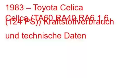 1983 – Toyota Celica
Celica (TA60,RA40,RA6 1.6 (124 PS)) Kraftstoffverbrauch und technische Daten