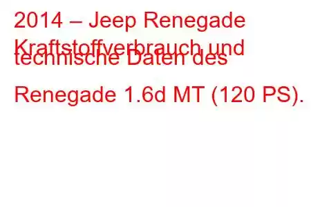 2014 – Jeep Renegade
Kraftstoffverbrauch und technische Daten des Renegade 1.6d MT (120 PS).