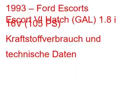 1993 – Ford Escorts
Escort VI Hatch (GAL) 1.8 i 16V (105 PS) Kraftstoffverbrauch und technische Daten