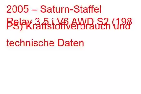 2005 – Saturn-Staffel
Relay 3.5 i V6 AWD S2 (198 PS) Kraftstoffverbrauch und technische Daten