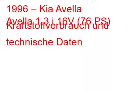 1996 – Kia Avella
Avella 1.3 i 16V (76 PS) Kraftstoffverbrauch und technische Daten