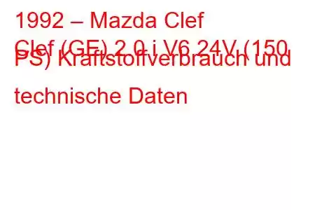 1992 – Mazda Clef
Clef (GE) 2.0 i V6 24V (150 PS) Kraftstoffverbrauch und technische Daten