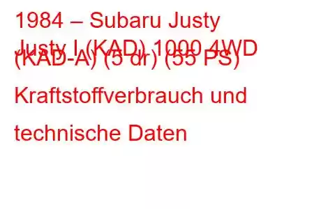 1984 – Subaru Justy
Justy I (KAD) 1000 4WD (KAD-A) (5 dr) (55 PS) Kraftstoffverbrauch und technische Daten