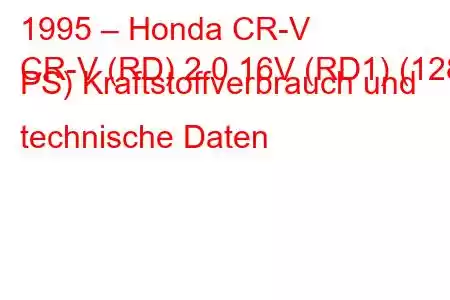 1995 – Honda CR-V
CR-V (RD) 2.0 16V (RD1) (128 PS) Kraftstoffverbrauch und technische Daten