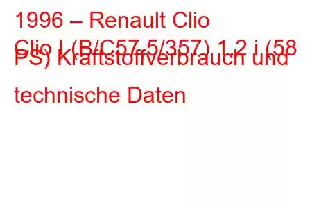 1996 – Renault Clio
Clio I (B/C57,5/357) 1.2 i (58 PS) Kraftstoffverbrauch und technische Daten