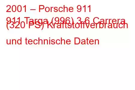 2001 – Porsche 911
911 Targa (996) 3.6 Carrera (320 PS) Kraftstoffverbrauch und technische Daten