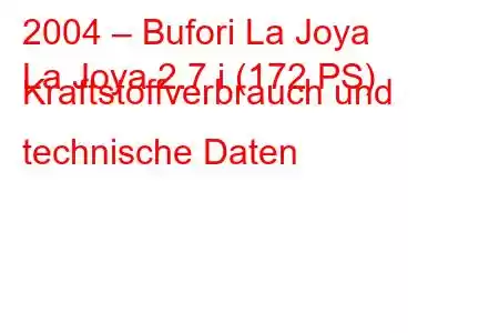 2004 – Bufori La Joya
La Joya 2.7 i (172 PS) Kraftstoffverbrauch und technische Daten