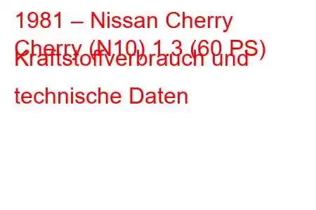 1981 – Nissan Cherry
Cherry (N10) 1.3 (60 PS) Kraftstoffverbrauch und technische Daten