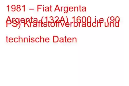 1981 – Fiat Argenta
Argenta (132A) 1600 i.e (90 PS) Kraftstoffverbrauch und technische Daten