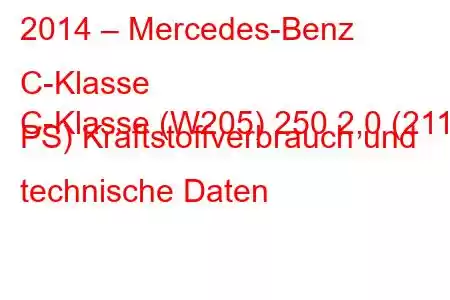 2014 – Mercedes-Benz C-Klasse
C-Klasse (W205) 250 2,0 (211 PS) Kraftstoffverbrauch und technische Daten