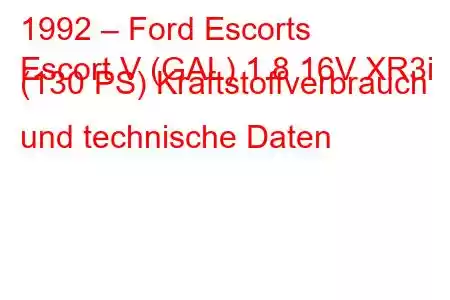 1992 – Ford Escorts
Escort V (GAL) 1.8 16V XR3i (130 PS) Kraftstoffverbrauch und technische Daten