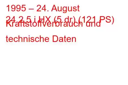 1995 – 24. August
24 2,5 i HX (5 dr) (121 PS) Kraftstoffverbrauch und technische Daten