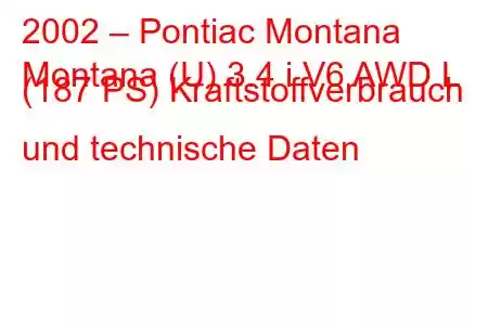 2002 – Pontiac Montana
Montana (U) 3.4 i V6 AWD L (187 PS) Kraftstoffverbrauch und technische Daten