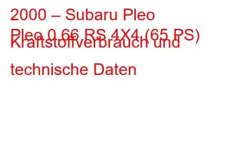 2000 – Subaru Pleo
Pleo 0.66 RS 4X4 (65 PS) Kraftstoffverbrauch und technische Daten