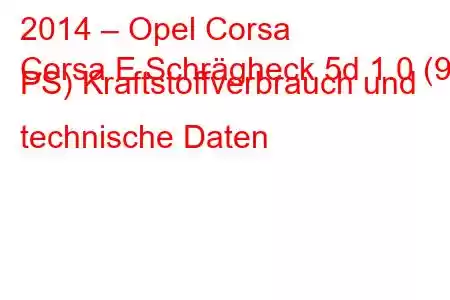 2014 – Opel Corsa
Corsa E Schrägheck 5d 1.0 (90 PS) Kraftstoffverbrauch und technische Daten