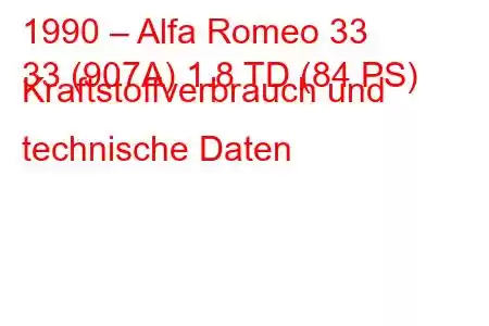 1990 – Alfa Romeo 33
33 (907A) 1.8 TD (84 PS) Kraftstoffverbrauch und technische Daten