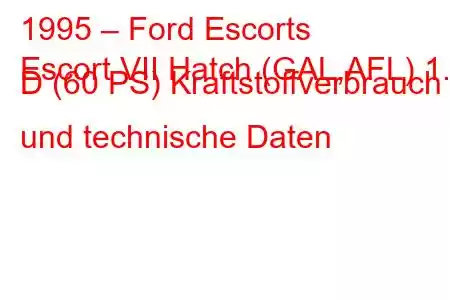 1995 – Ford Escorts
Escort VII Hatch (GAL,AFL) 1.8 D (60 PS) Kraftstoffverbrauch und technische Daten