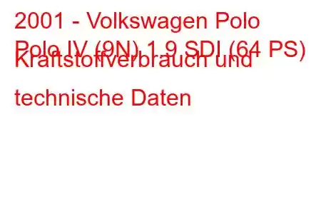 2001 - Volkswagen Polo
Polo IV (9N) 1.9 SDI (64 PS) Kraftstoffverbrauch und technische Daten