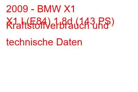 2009 - BMW X1
X1 I (E84) 1.8d (143 PS) Kraftstoffverbrauch und technische Daten