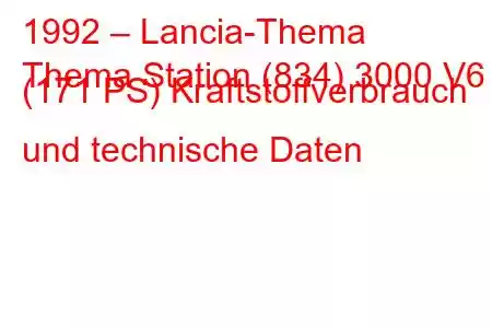 1992 – Lancia-Thema
Thema Station (834) 3000 V6 (171 PS) Kraftstoffverbrauch und technische Daten