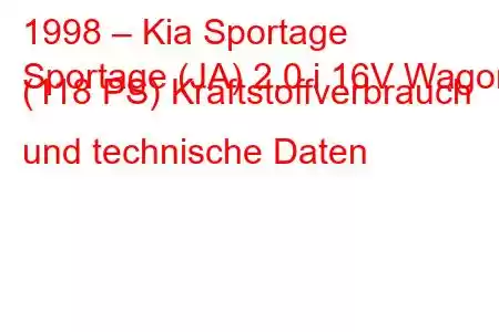 1998 – Kia Sportage
Sportage (JA) 2.0 i 16V Wagon (118 PS) Kraftstoffverbrauch und technische Daten