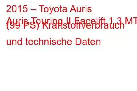 2015 – Toyota Auris
Auris Touring II Facelift 1,3 MT (99 PS) Kraftstoffverbrauch und technische Daten