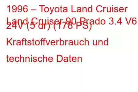 1996 – Toyota Land Cruiser
Land Cruiser 90 Prado 3.4 V6 24V (5 dr) (178 PS) Kraftstoffverbrauch und technische Daten