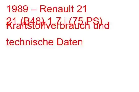 1989 – Renault 21
21 (B48) 1,7 i (75 PS) Kraftstoffverbrauch und technische Daten