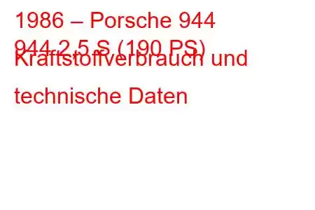 1986 – Porsche 944
944 2,5 S (190 PS) Kraftstoffverbrauch und technische Daten