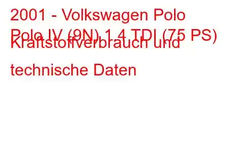 2001 - Volkswagen Polo
Polo IV (9N) 1.4 TDI (75 PS) Kraftstoffverbrauch und technische Daten