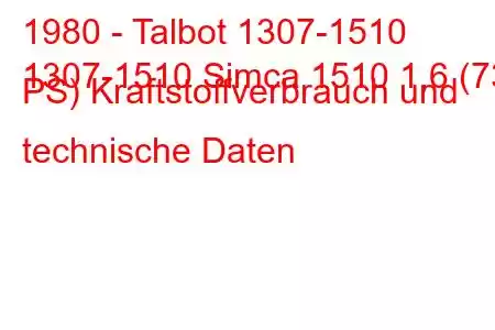 1980 - Talbot 1307-1510
1307-1510 Simca 1510 1,6 (73 PS) Kraftstoffverbrauch und technische Daten