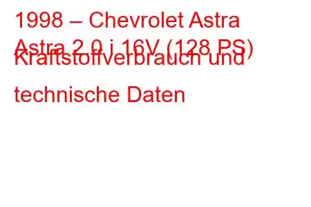 1998 – Chevrolet Astra
Astra 2.0 i 16V (128 PS) Kraftstoffverbrauch und technische Daten