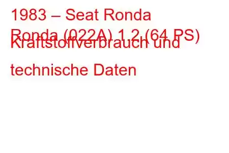 1983 – Seat Ronda
Ronda (022A) 1.2 (64 PS) Kraftstoffverbrauch und technische Daten