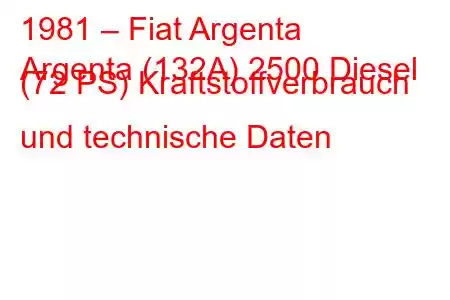 1981 – Fiat Argenta
Argenta (132A) 2500 Diesel (72 PS) Kraftstoffverbrauch und technische Daten