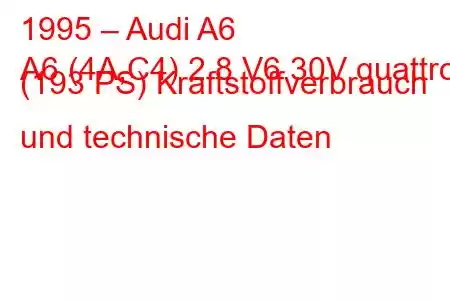 1995 – Audi A6
A6 (4A,C4) 2.8 V6 30V quattro (193 PS) Kraftstoffverbrauch und technische Daten