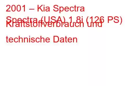 2001 – Kia Spectra
Spectra (USA) 1.8i (126 PS) Kraftstoffverbrauch und technische Daten