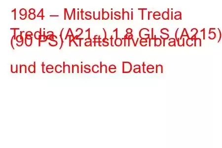 1984 – Mitsubishi Tredia
Tredia (A21_) 1.8 GLS (A215) (90 PS) Kraftstoffverbrauch und technische Daten