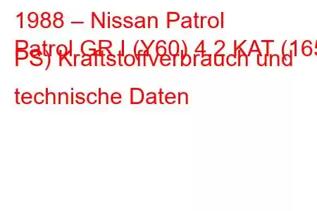 1988 – Nissan Patrol
Patrol GR I (Y60) 4.2 KAT (165 PS) Kraftstoffverbrauch und technische Daten