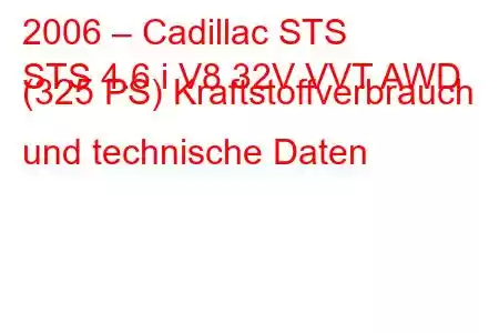 2006 – Cadillac STS
STS 4.6 i V8 32V VVT AWD (325 PS) Kraftstoffverbrauch und technische Daten