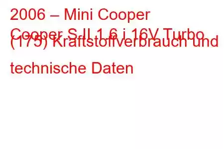 2006 – Mini Cooper
Cooper S II 1.6 i 16V Turbo (175) Kraftstoffverbrauch und technische Daten