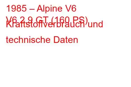 1985 – Alpine V6
V6 2.9 GT (160 PS) Kraftstoffverbrauch und technische Daten