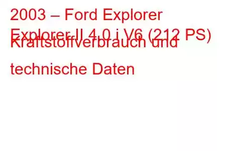 2003 – Ford Explorer
Explorer II 4.0 i V6 (212 PS) Kraftstoffverbrauch und technische Daten