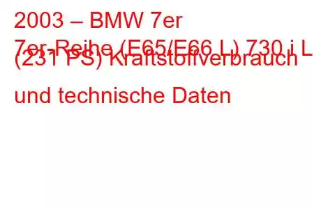 2003 – BMW 7er
7er-Reihe (E65/E66 L) 730 i L (231 PS) Kraftstoffverbrauch und technische Daten