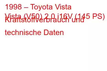 1998 – Toyota Vista
Vista (V50) 2.0 i16V (145 PS) Kraftstoffverbrauch und technische Daten