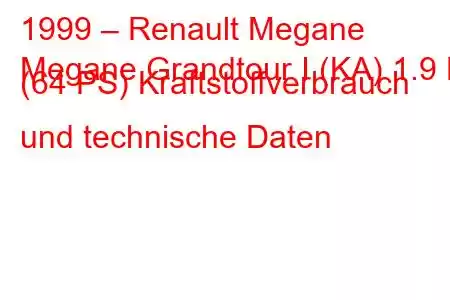 1999 – Renault Megane
Megane Grandtour I (KA) 1.9 D (64 PS) Kraftstoffverbrauch und technische Daten