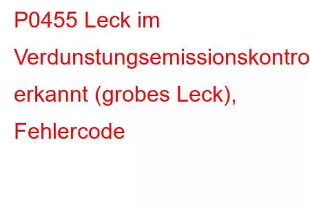 P0455 Leck im Verdunstungsemissionskontrollsystem erkannt (grobes Leck), Fehlercode