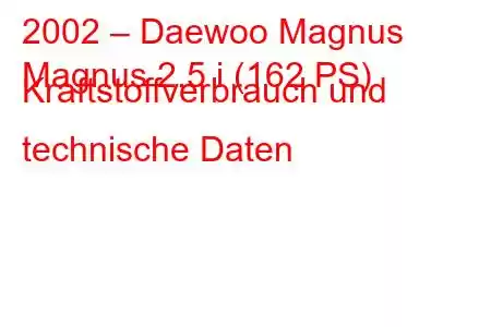 2002 – Daewoo Magnus
Magnus 2.5 i (162 PS) Kraftstoffverbrauch und technische Daten